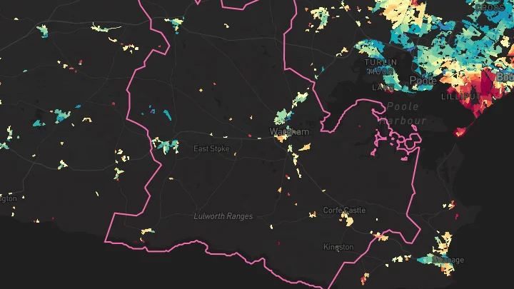 House price heatmap showing property values across Wareham