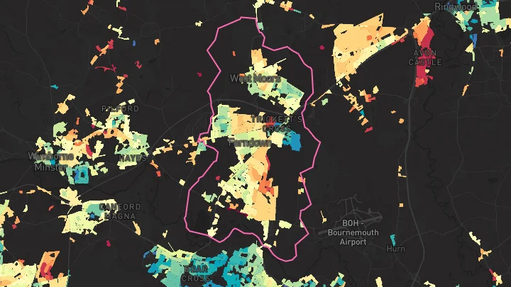 House price heatmap showing property values across Ferndown