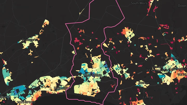 House price heatmap showing property values across New Milton