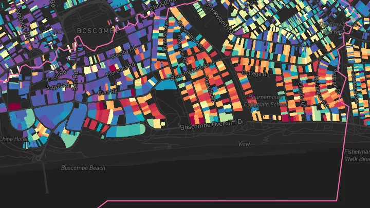 House price heatmap showing property values across Bournemouth