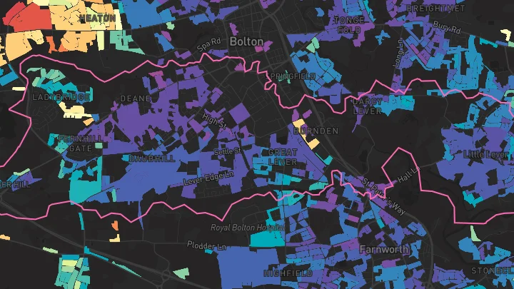 House price heatmap showing property values across Bolton