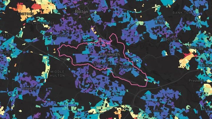 House price heatmap showing property values across Farnworth