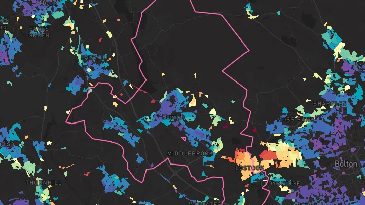 House price heatmap showing property values across Horwich