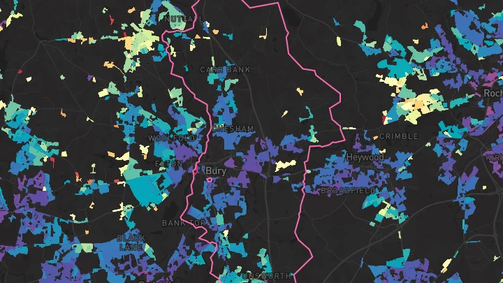 House price heatmap showing property values across Bury