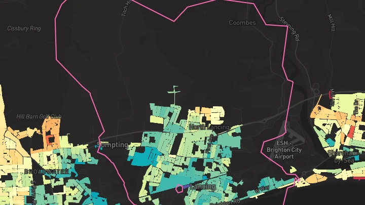 House price heatmap showing property values across Lancing