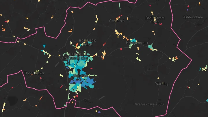 House price heatmap showing property values across Hailsham