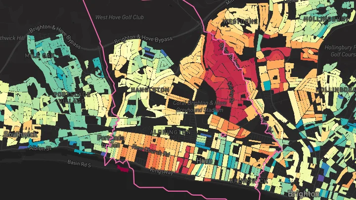 House price heatmap showing property values across Hove