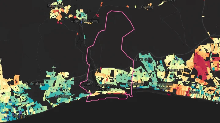 House price heatmap showing property values across Shoreham-By-Sea