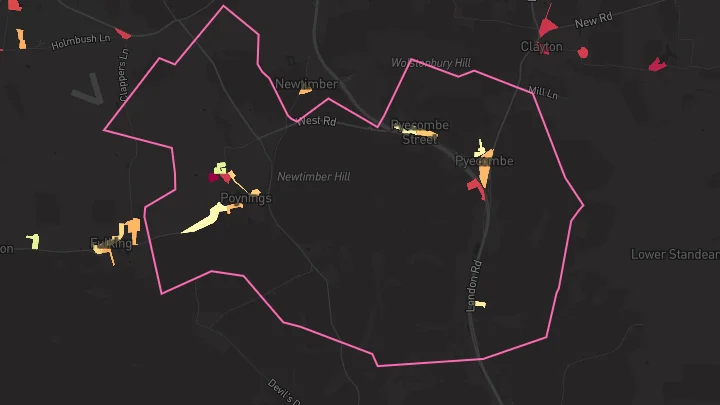 House price heatmap showing property values across Poynings