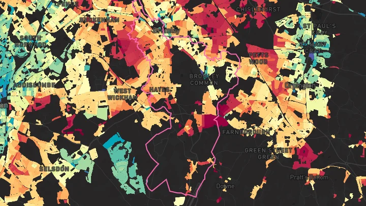 House price heatmap showing property values across Bromley