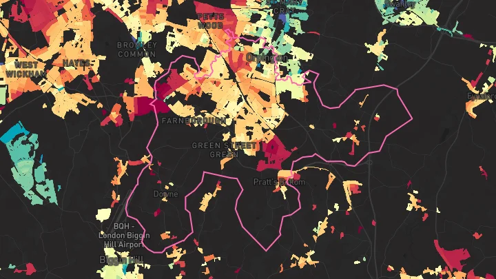 House price heatmap showing property values across Orpington