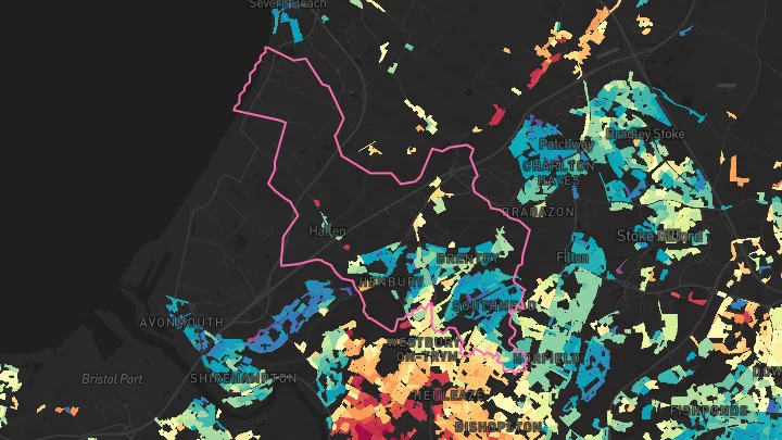 House price heatmap showing property values across Bristol