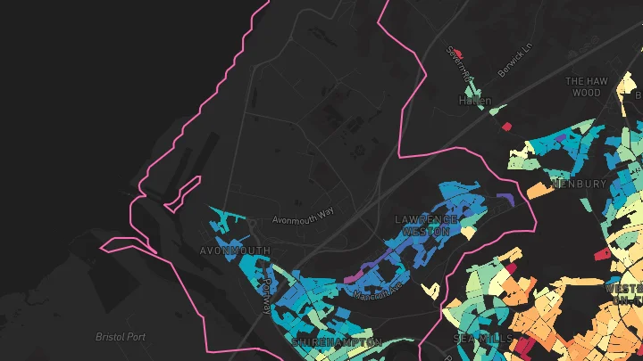 House price heatmap showing property values across Bristol