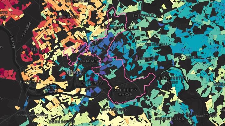 House price heatmap showing property values across Bristol