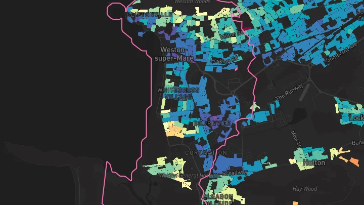 House price heatmap showing property values across Weston-Super-Mare