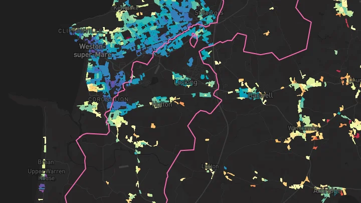 House price heatmap showing property values across Weston-Super-Mare