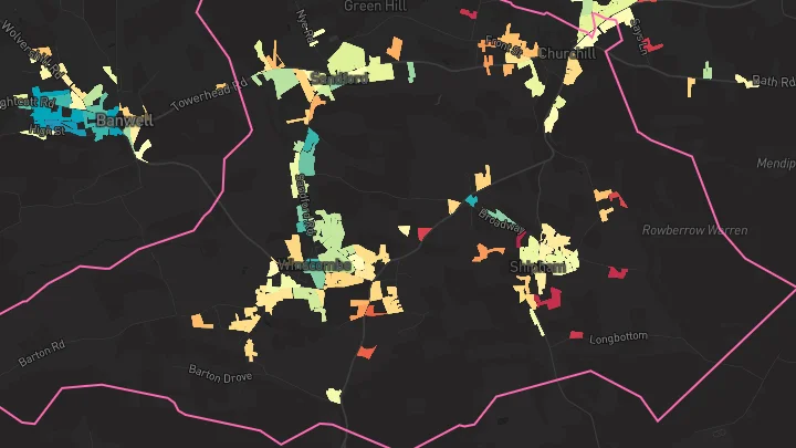House price heatmap showing property values across Sandford