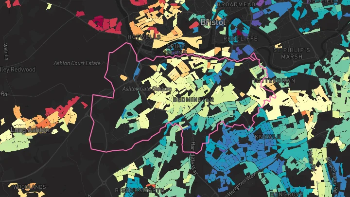House price heatmap showing property values across Bristol