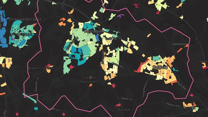 House price heatmap showing property values across Keynsham