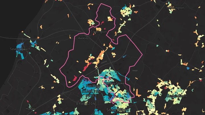 House price heatmap showing property values across Bradley Stoke