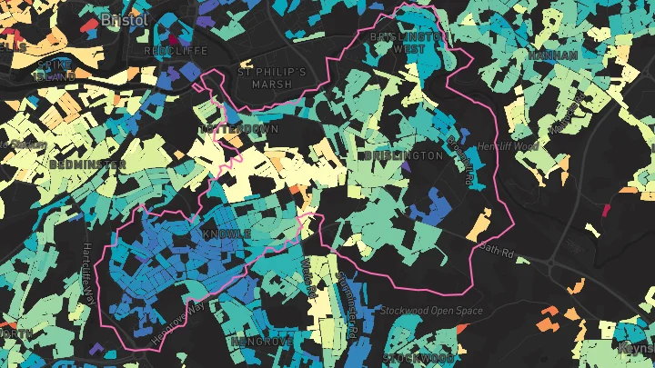 House price heatmap showing property values across Bristol