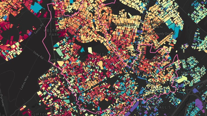 House price heatmap showing property values across Bristol