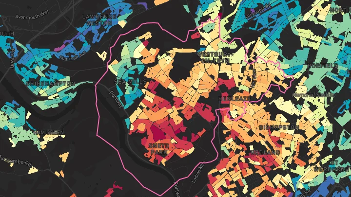 House price heatmap showing property values across Bristol
