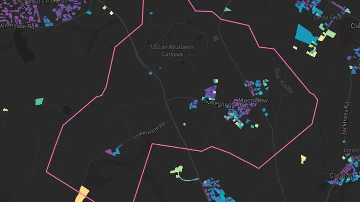 House price heatmap showing property values across Moor Row