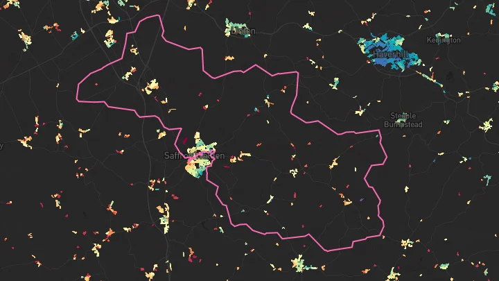 House price heatmap showing property values across Saffron Walden