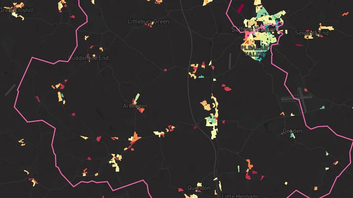 House price heatmap showing property values across Saffron Walden