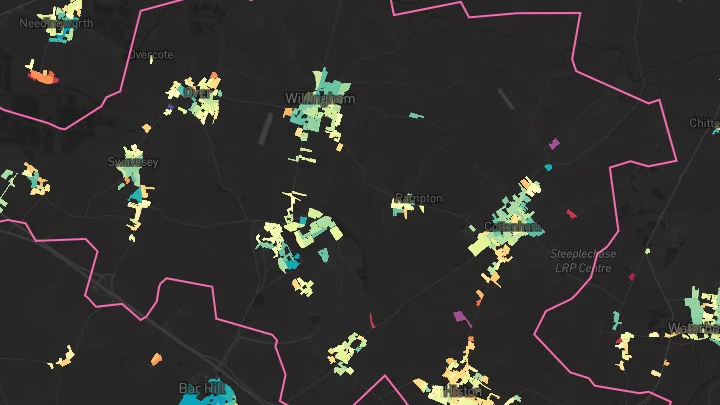 House price heatmap showing property values across Cottenham