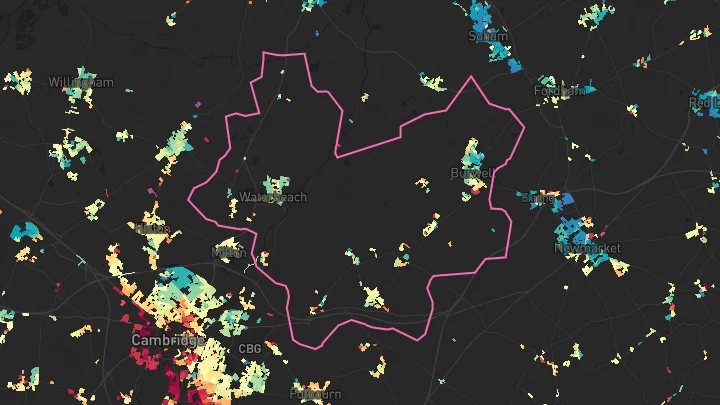 House price heatmap showing property values across Burwell