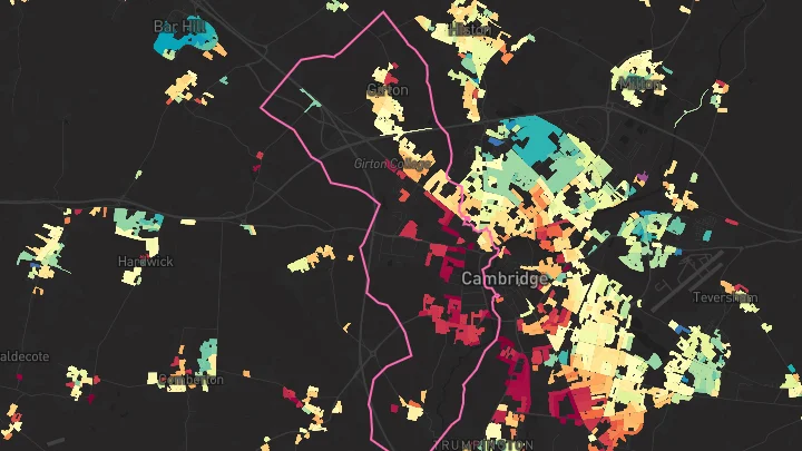 House price heatmap showing property values across Girton