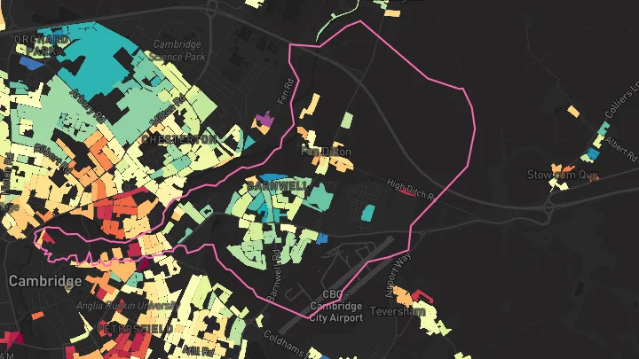 House price heatmap showing property values across Cambridge