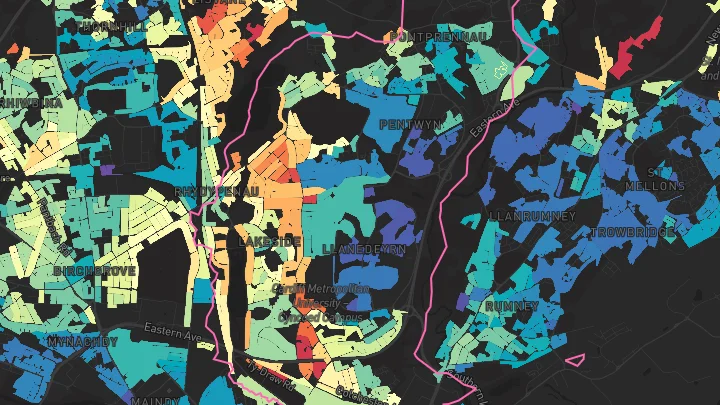 House price heatmap showing property values across Pontprennau