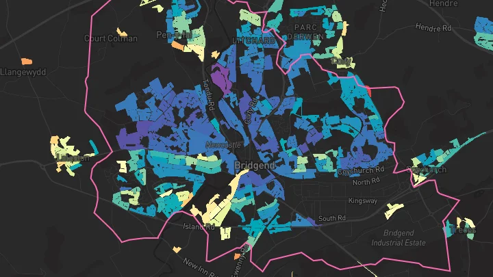House price heatmap showing property values across Brackla