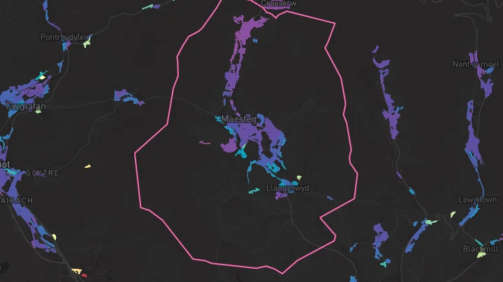 House price heatmap showing property values across Maesteg