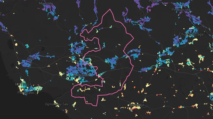 House price heatmap showing property values across Pencoed