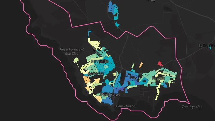 House price heatmap showing property values across Porthcawl