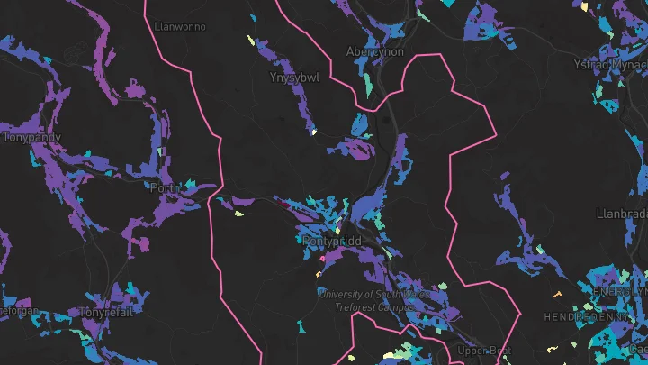 House price heatmap showing property values across Pontypridd
