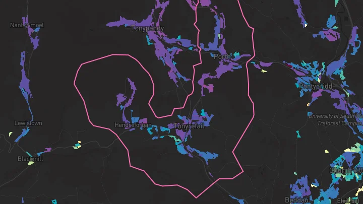 House price heatmap showing property values across Tonyrefail