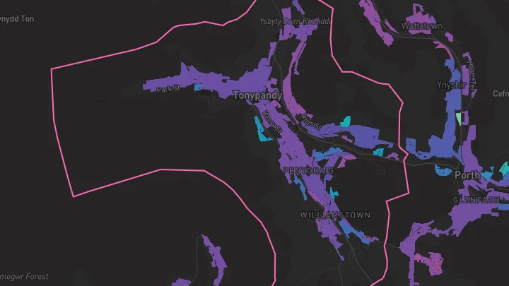 House price heatmap showing property values across Tonypandy