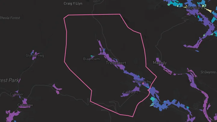 House price heatmap showing property values across Treherbert