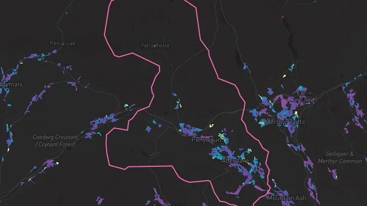 House price heatmap showing property values across Aberdare