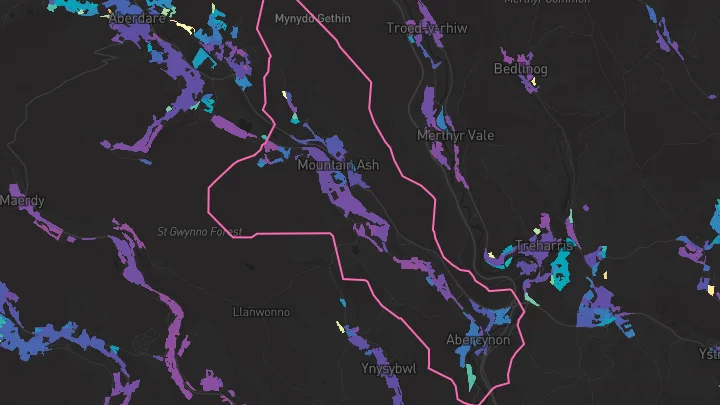 House price heatmap showing property values across Mountain Ash