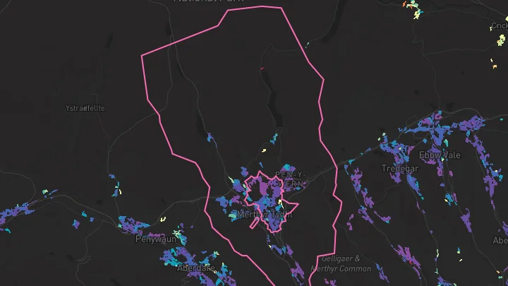 House price heatmap showing property values across Dowlais