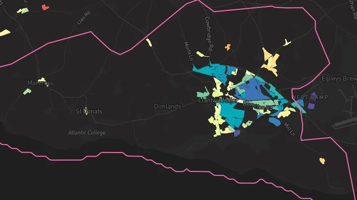 House price heatmap showing property values across Llantwit Major