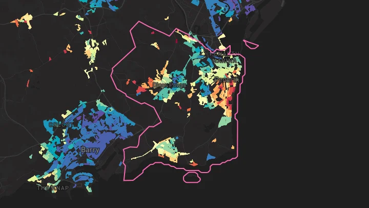 House price heatmap showing property values across Penarth