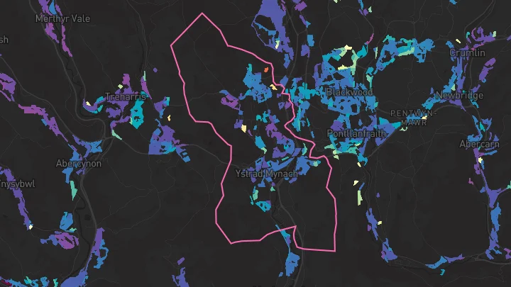 House price heatmap showing property values across Ystrad Mynach