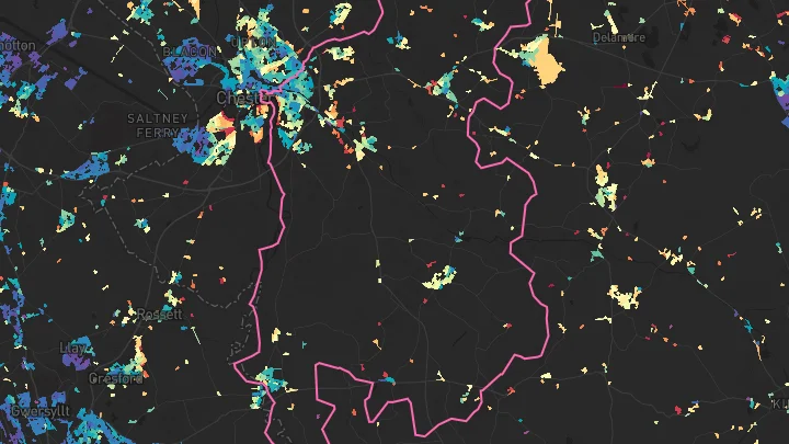 House price heatmap showing property values across Vicars Cross